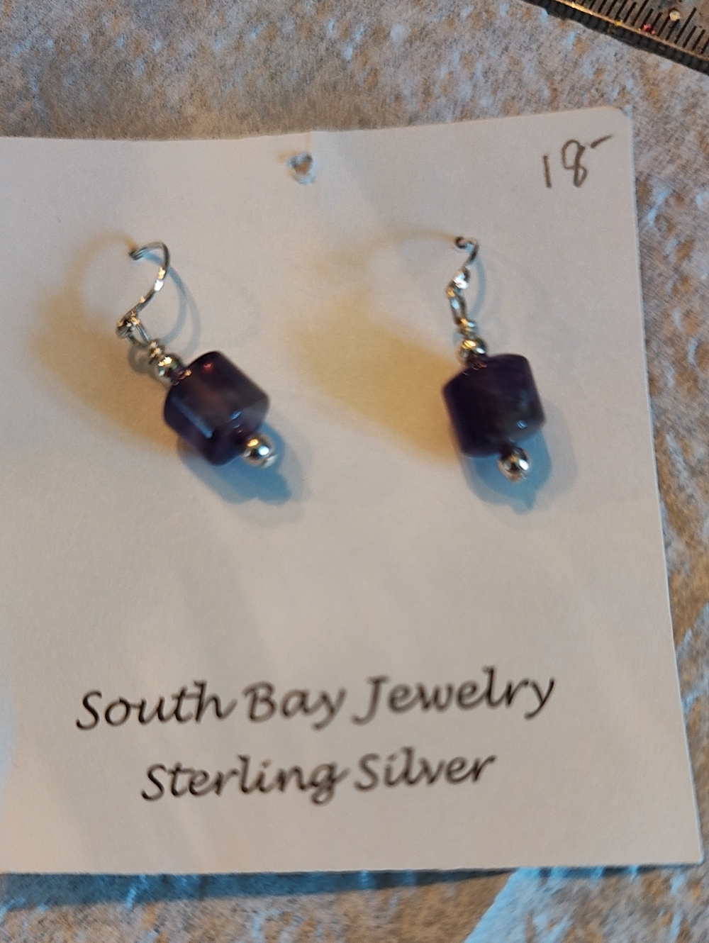 Purple Sterling Silver Cube-Bead Drop Earrings
